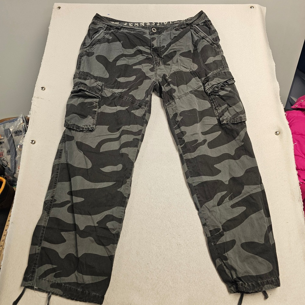 Stone Touch MensCamo Cargo Pants Grey Black 100% Cotton 38x32 Camouflage Utility